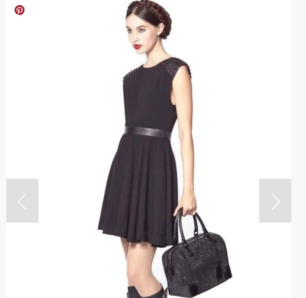 Alice & Olivia Kerry Stud Shoulder Mini Dress Black Leather S